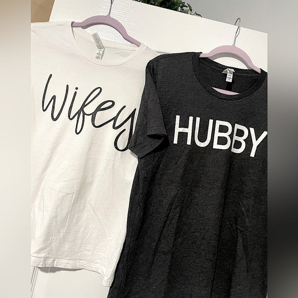 Bella+Canvas, Small/Medium, White/Grey, Wifey and Hubby Shirts, Newlywed Bundle
